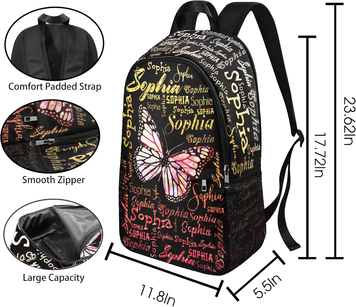 Customized Kid's Backpack with Lunch Bag Back to School Gifts for Daughter Granddaughter Custom Name School Bag Personalized Backpack Shoulders Casual School Bags for Girl