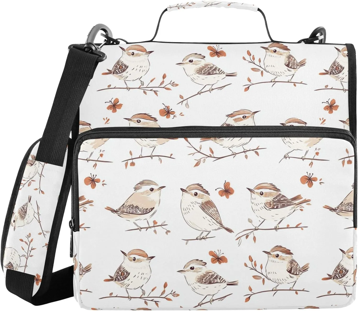 Cute Carolina Wren Birds White Binder with Extra Pockets with Shoulder Strap Multi-Pocket 1.5 Inch 3 Rings Pencil Cases Portfolio Binder Documents Files Organizer