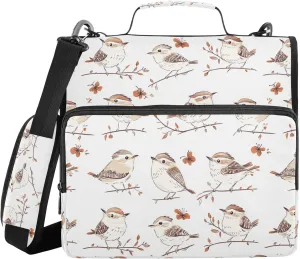 Cute Carolina Wren Birds White Binder with Extra Pockets with Shoulder Strap Multi-Pocket 1.5 Inch 3 Rings Pencil Cases Portfolio Binder Documents Files Organizer