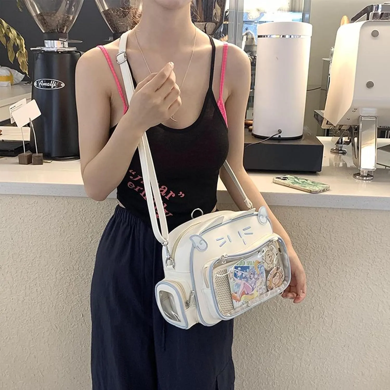 Cute Cat ita bag ita backpack crossbody bag for Y2K Aesthetic pin display with insert