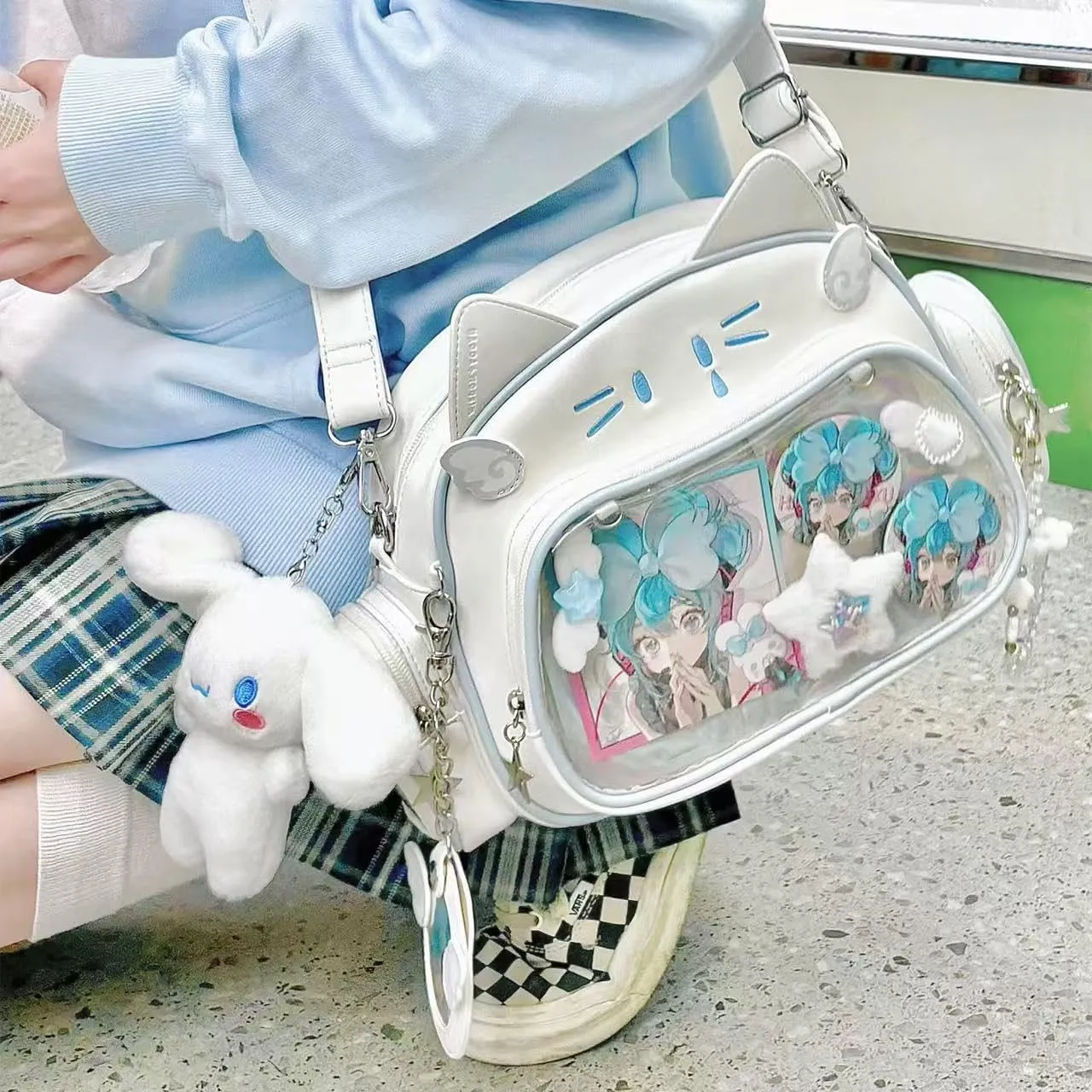 Cute Cat ita bag ita backpack crossbody bag for Y2K Aesthetic pin display with insert