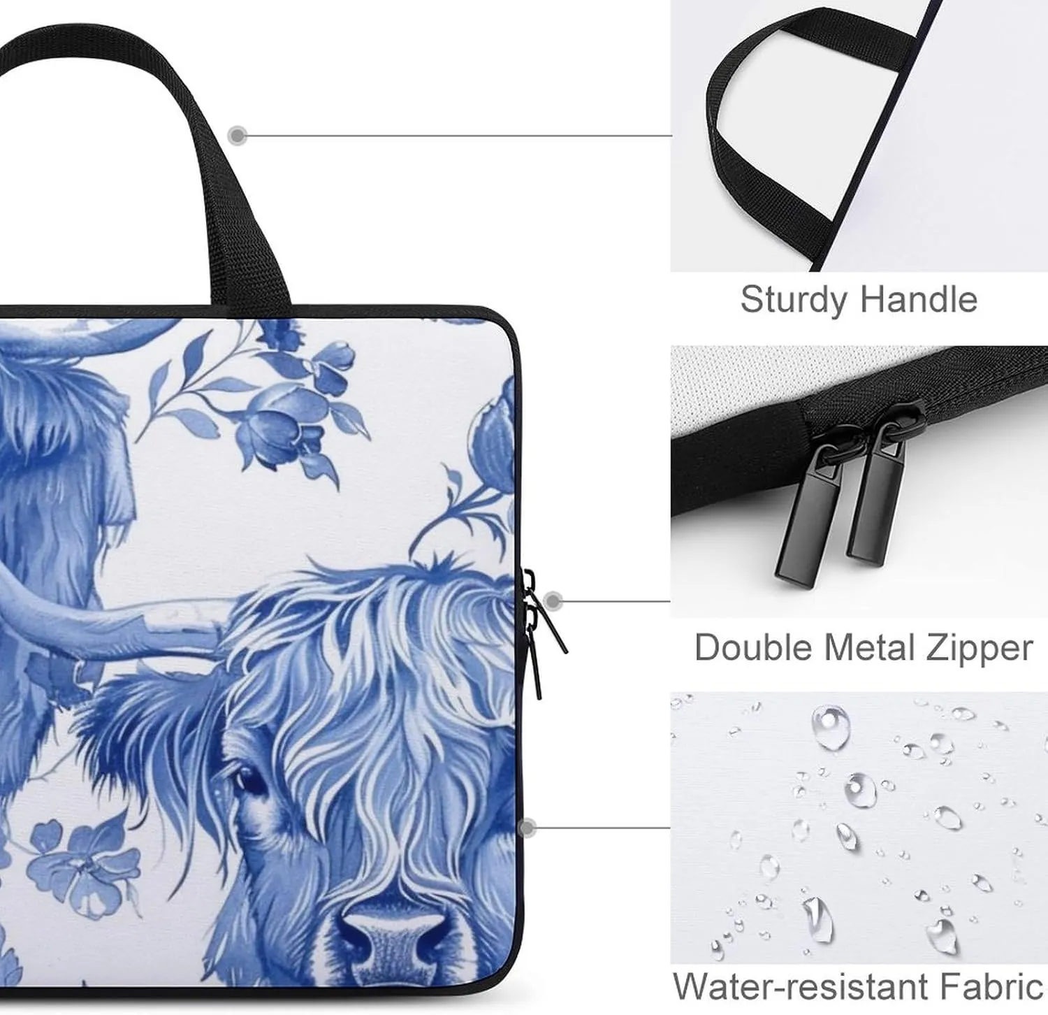 Cute Cow Pattern Messenger Bag Case Sleeve for Laptop Briefcase
