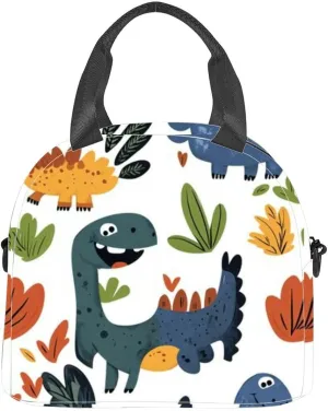 Cute dinosaur Insulated Adult Lunch Bag with Shoulder Strap for Women Lightweight Reusable Portable Freezable Lunch Tote Bag for Work Picnic