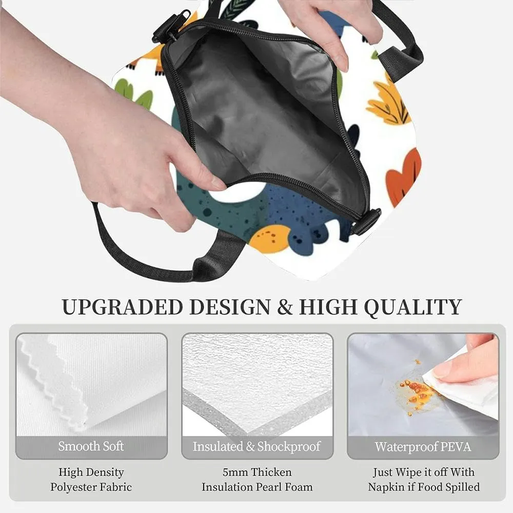 Cute dinosaur Insulated Adult Lunch Bag with Shoulder Strap for Women Lightweight Reusable Portable Freezable Lunch Tote Bag for Work Picnic