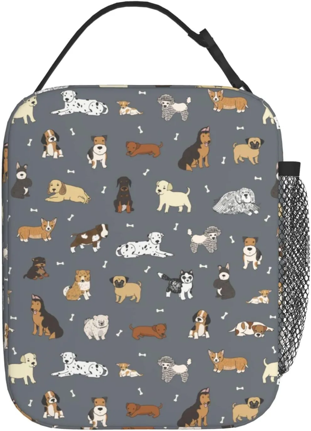 Cute Dogs Lunch Bag Puppy Pets Grey Background Lunch Box Insulated Meal Bag Food Container for School Work Picnic Travel
