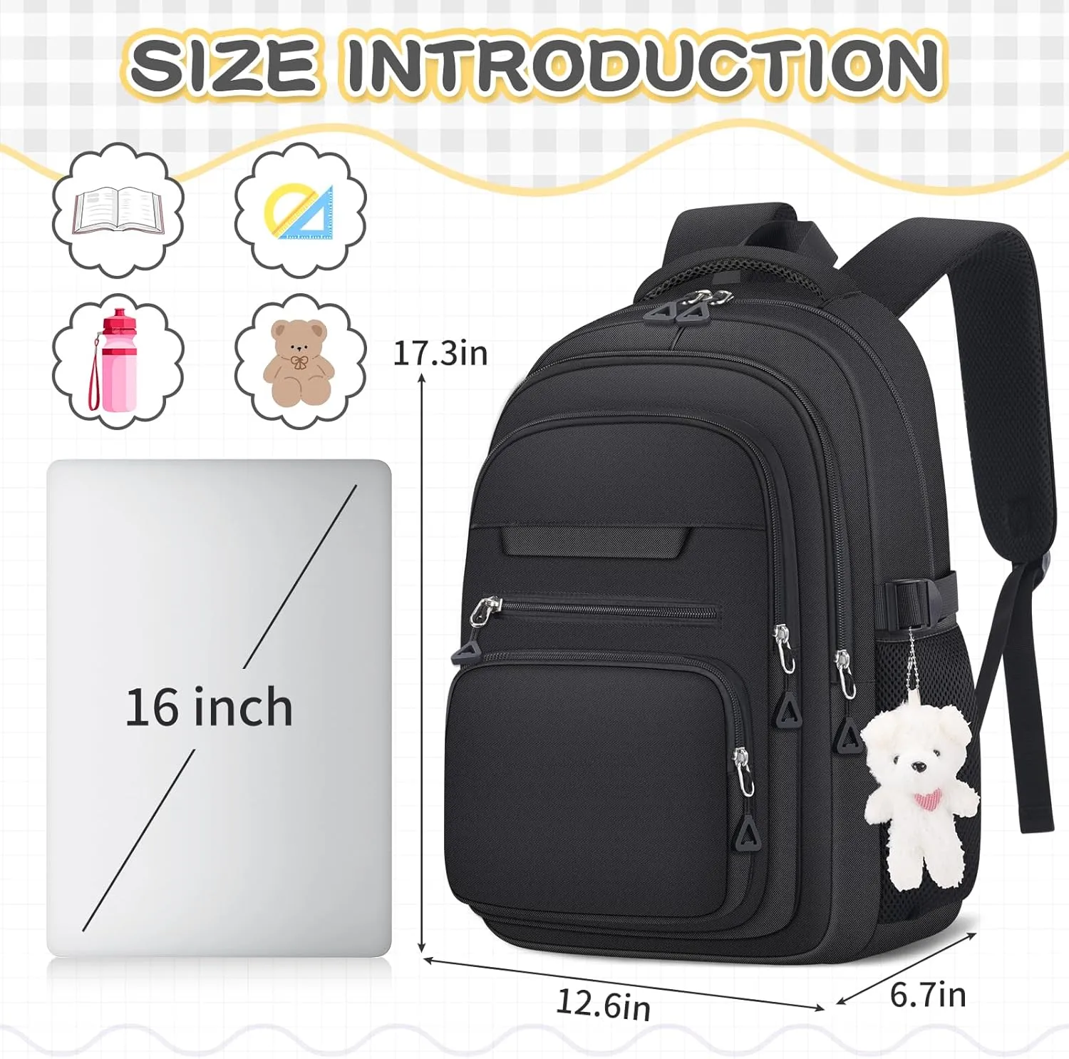 Cute Girls Backpack for School Kids Travel College backpack for Women Teen Black Bookbags Aesthetic Laptop Bagpack