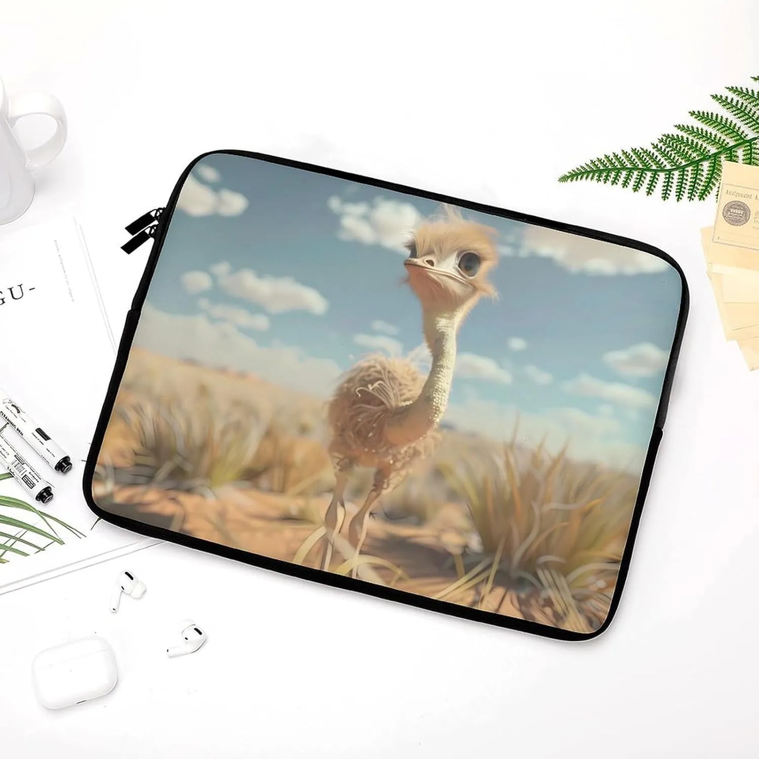 Cute Ostrich Laptop Sleeve Bag Waterproof Shockproof Notebook Cover Tablet Carrying Sleeve Case 12inch
