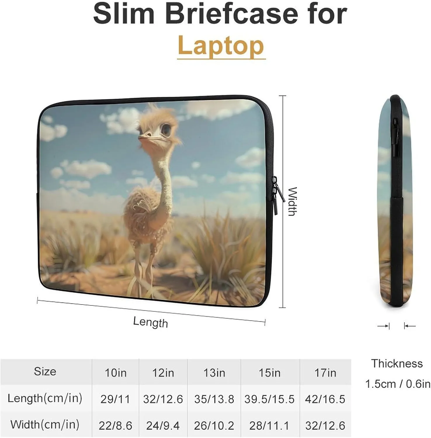 Cute Ostrich Laptop Sleeve Bag Waterproof Shockproof Notebook Cover Tablet Carrying Sleeve Case 12inch