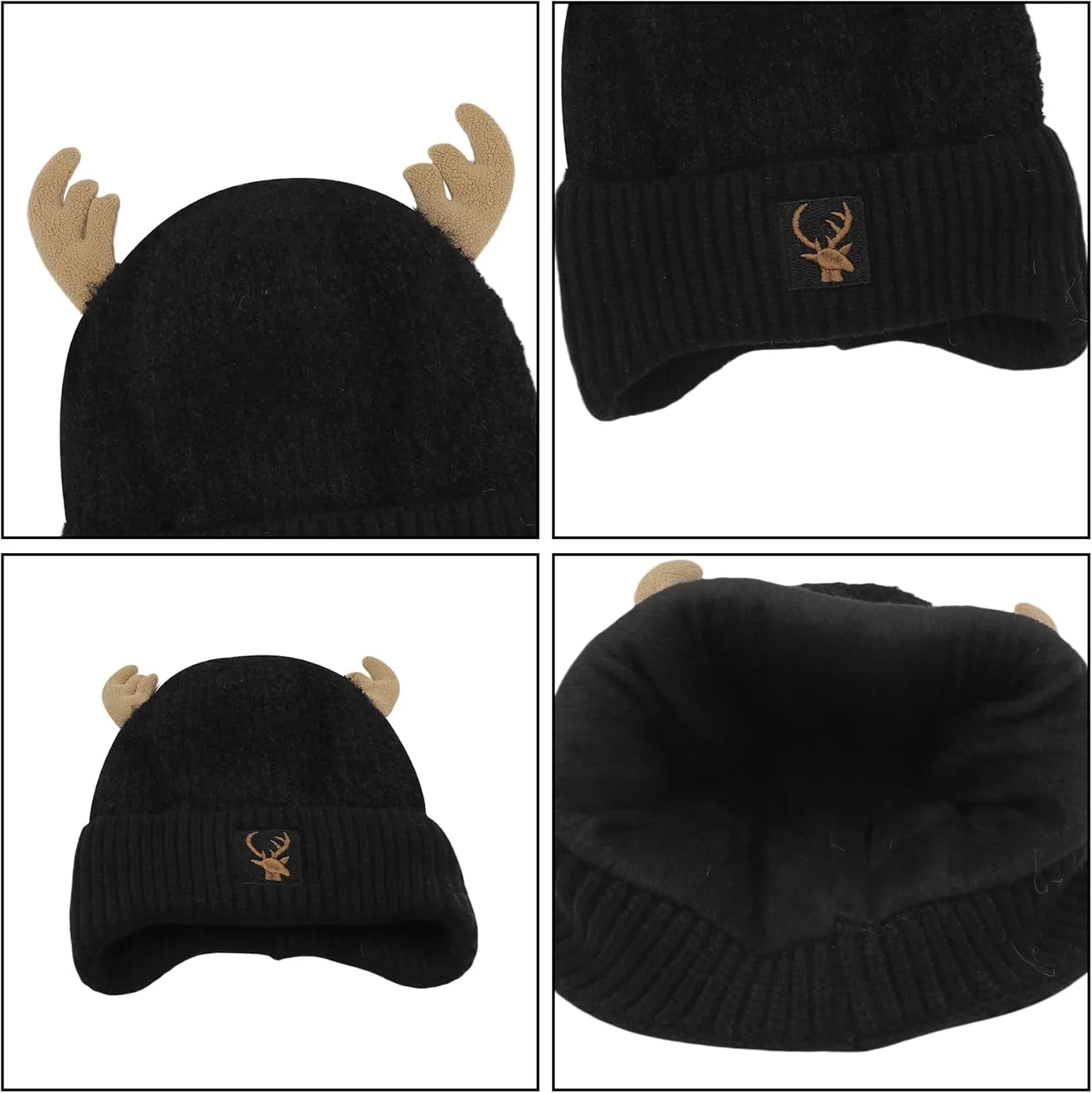 Cute Reindeer Moose Hat Winter Warm Knitted Beanie Cap Christmas Antler Beanie Ski Skull Cap for Women Men