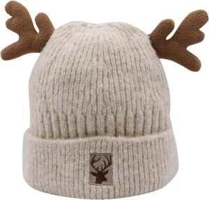 Cute Reindeer Moose Hat Winter Warm Knitted Beanie Cap Christmas Antler Beanie Ski Skull Cap for Women Men