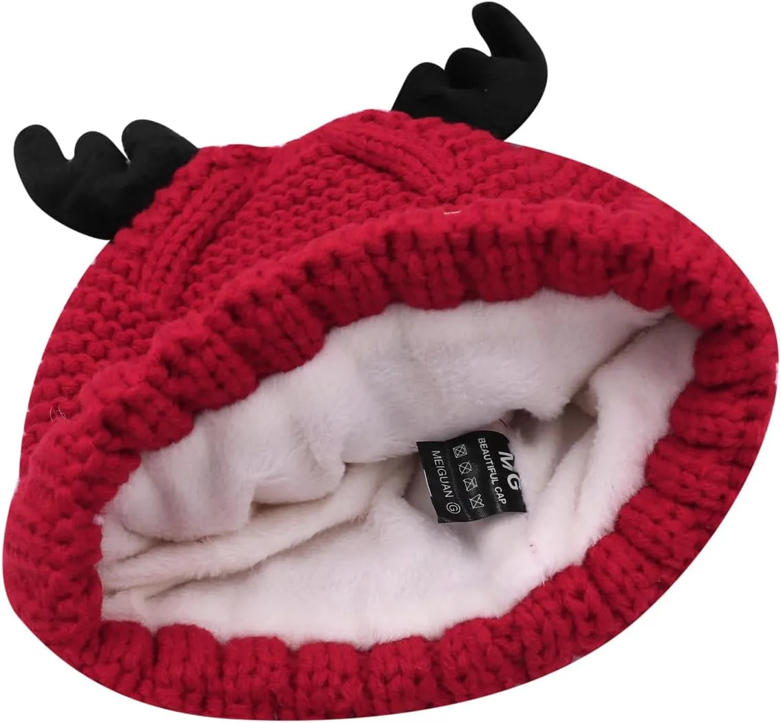 Cute Reindeer Moose Hat Winter Warm Knitted Beanie Cap Christmas Antler Beanie Ski Skull Cap for Women Men