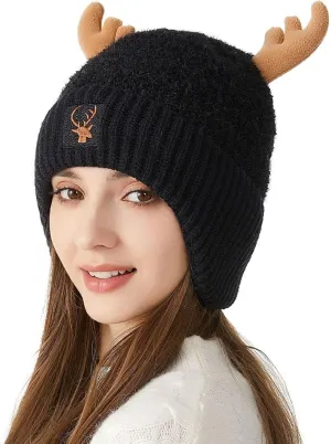 Cute Reindeer Moose Hat Winter Warm Knitted Beanie Cap Christmas Antler Beanie Ski Skull Cap for Women Men