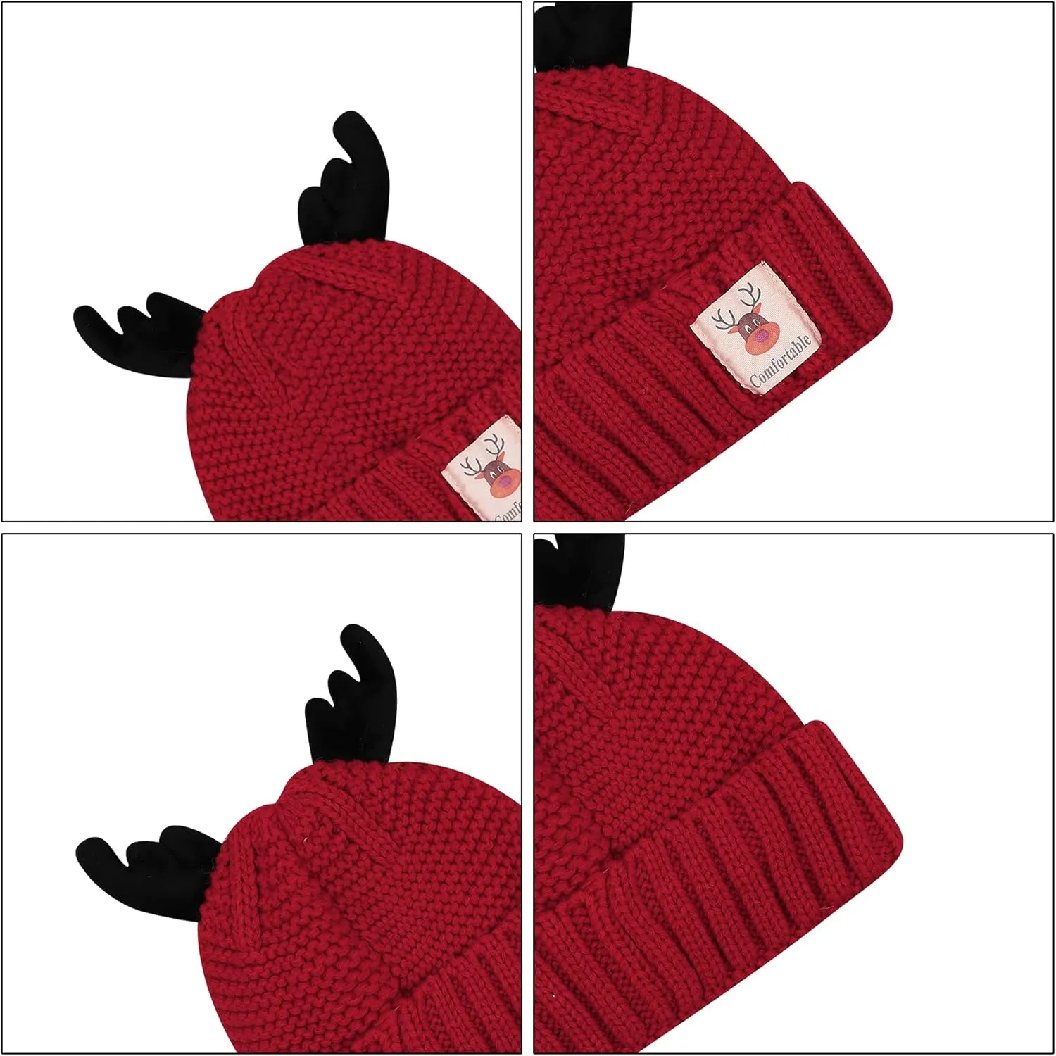 Cute Reindeer Moose Hat Winter Warm Knitted Beanie Cap Christmas Antler Beanie Ski Skull Cap for Women Men