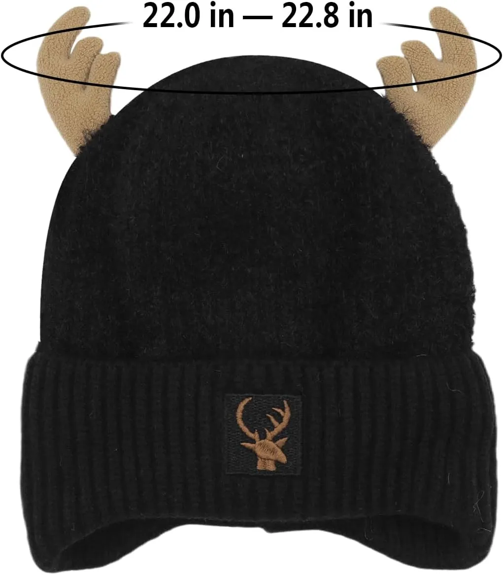 Cute Reindeer Moose Hat Winter Warm Knitted Beanie Cap Christmas Antler Beanie Ski Skull Cap for Women Men
