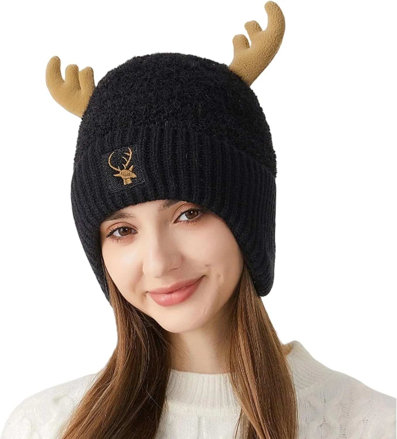 Cute Reindeer Moose Hat Winter Warm Knitted Beanie Cap Christmas Antler Beanie Ski Skull Cap for Women Men