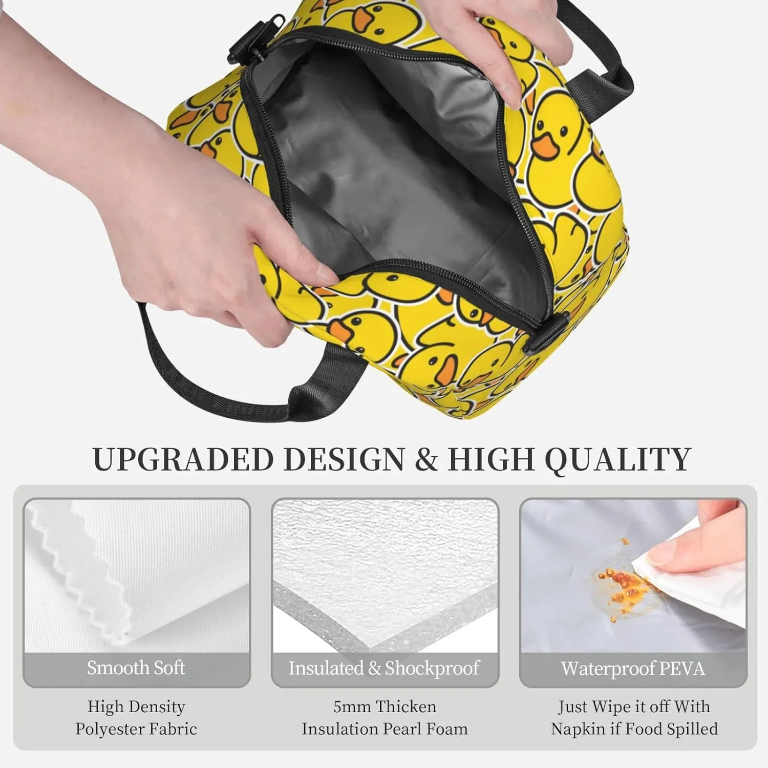 Cute Rubber Ducky Lunch Bag Yellow Cartoon Ducks Reusable Insulated Lunch Tote Bag Lunchbox Container With Adjustable Shoulder Strap For Office Work School Picnic Travel