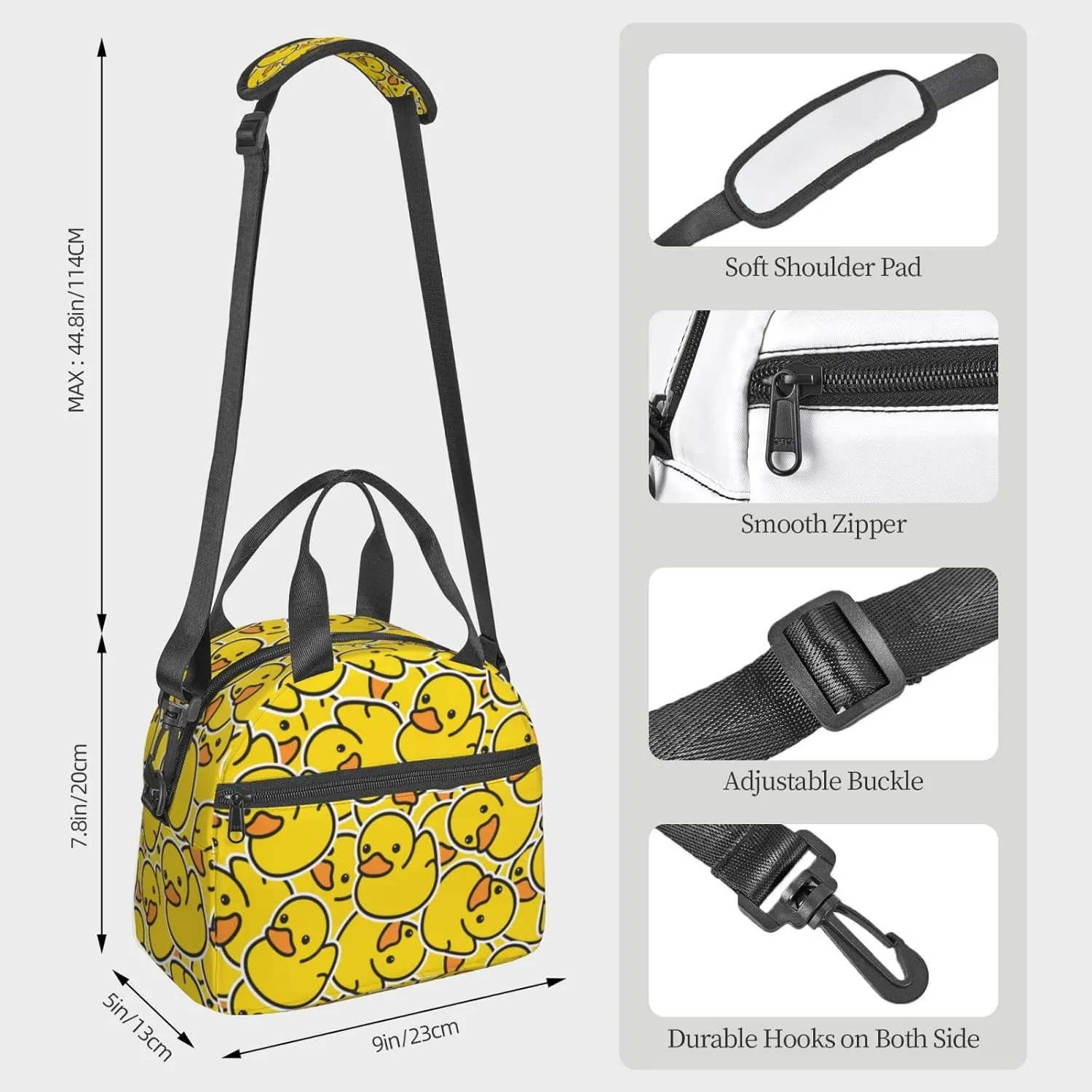 Cute Rubber Ducky Lunch Bag Yellow Cartoon Ducks Reusable Insulated Lunch Tote Bag Lunchbox Container With Adjustable Shoulder Strap For Office Work School Picnic Travel