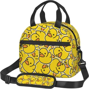Cute Rubber Ducky Lunch Bag Yellow Cartoon Ducks Reusable Insulated Lunch Tote Bag Lunchbox Container With Adjustable Shoulder Strap For Office Work School Picnic Travel