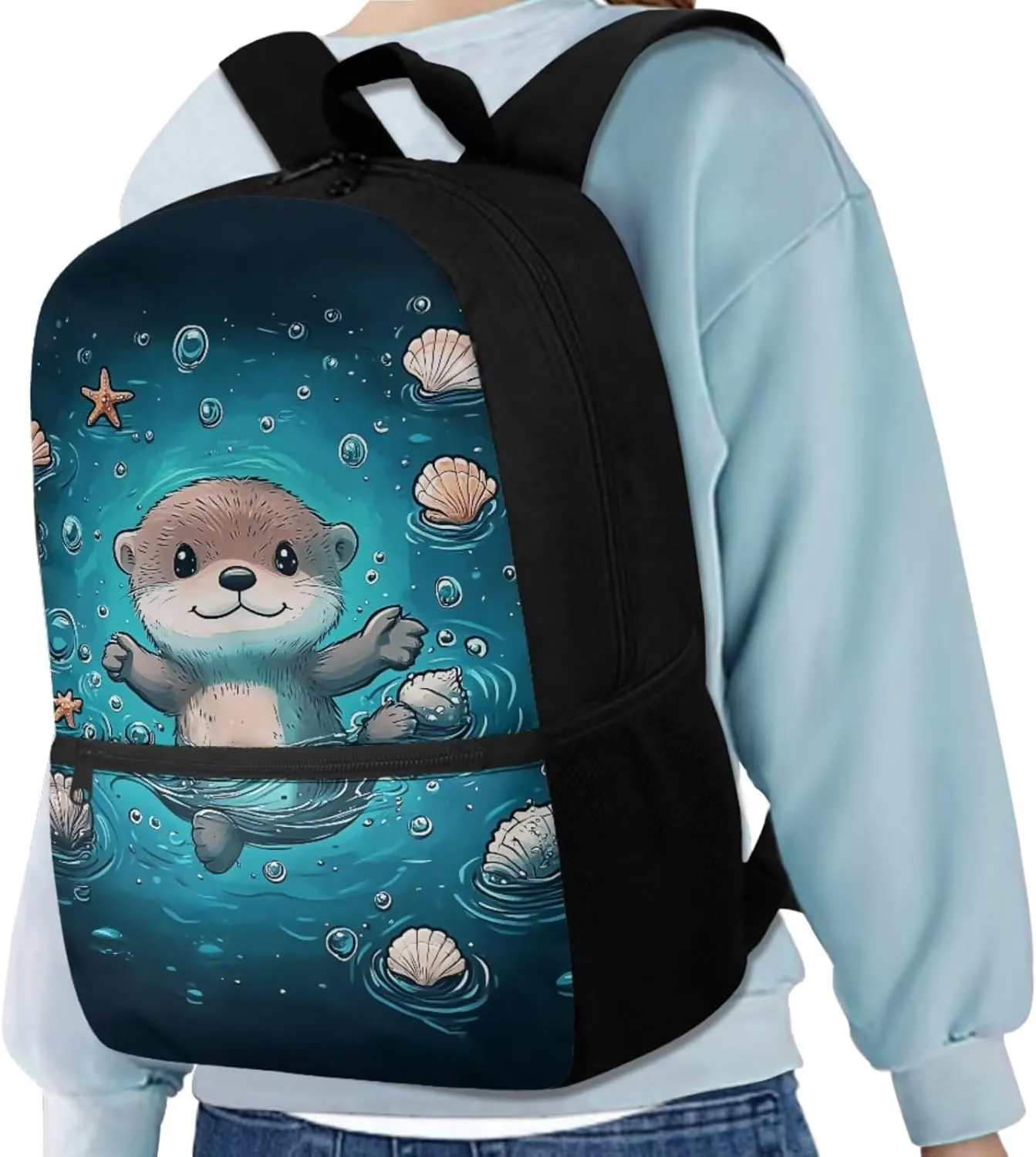 Cute Sea Otter Backpack for Girls School Bag with Lunch Bag Pencil Case Water Bottle Holder Kids Bookbag Boys Casual Daypack Travel Bag Satchel Bagpack