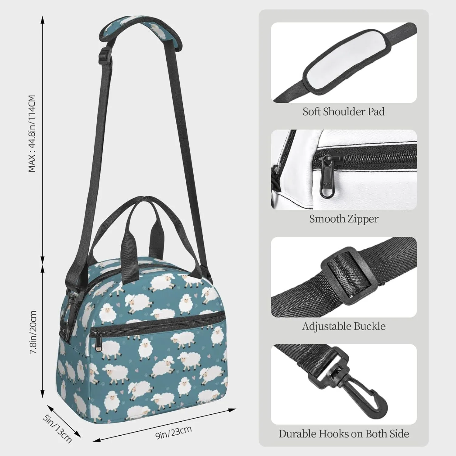 Cute Sheep Lunch Bag Reusable Insulated Lunch Tote Bag Lunchbox Container With Adjustable Shoulder Strap For Office Work School Picnic Travel
