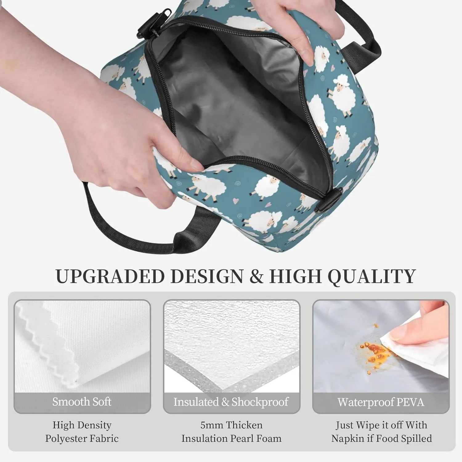 Cute Sheep Lunch Bag Reusable Insulated Lunch Tote Bag Lunchbox Container With Adjustable Shoulder Strap For Office Work School Picnic Travel