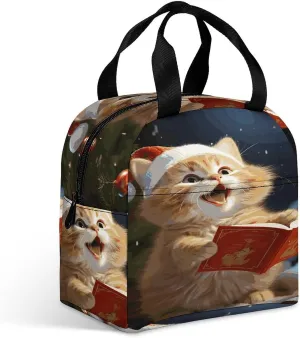 Cute Sing Christmas Carols Meal Bag Reusable Cooler Lunch Bag Insulate Lunch Tote Bag for Work Outdoor Camp Out