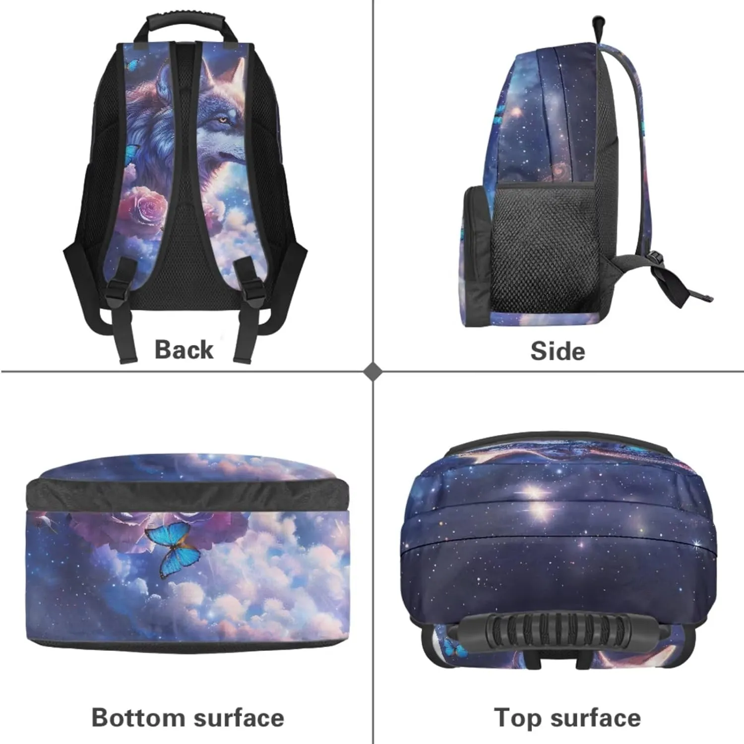 Cute Wolf Kids Backpack with Lunch Box and Water Bottle Holder for Girls, Boys School Bag with Lunch Bag Pencil Case Elementary School Bookbag 4 PCS Back to School Supplies