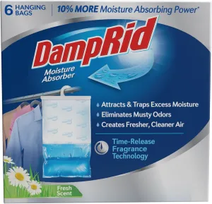 DampRid Fresh Scent Hanging Moisture Absorber, 15.4 oz., 6 Pack - Eliminates Musty Odors for Fresher, Cleaner Air, Ideal Moisture Absorbers for Closet, 10% More Moisture Absorbing Power*