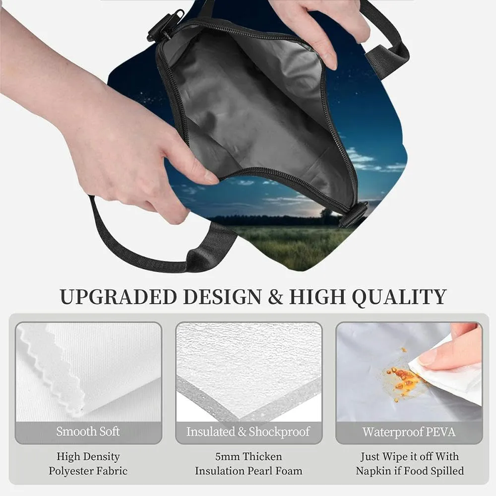 Dark blue sky after sunset beautiful awesome sky moon and milky way Insulated Adult Lunch Bag with Shoulder Strap for Women Lightweight Reusable Portable Freezable Lunch Tote Bag for Work Picnic
