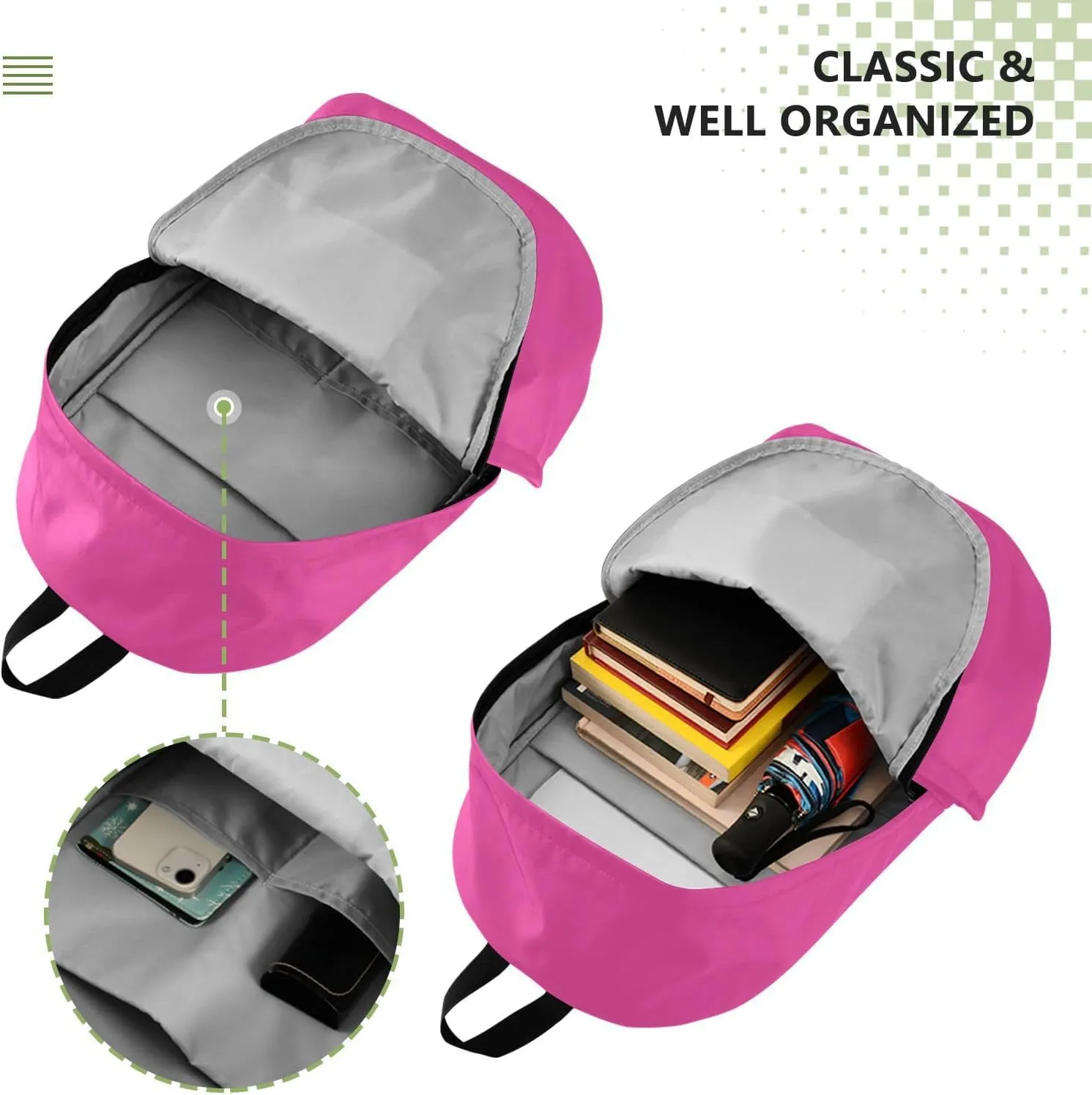 Dark Pink Laptop Backpack for Women Men 25L Casual Hiking Daypack Bag Travel Backpack for 15.6 inch Laptop Dark Pink