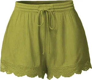 DASAYO Womens Shorts Casual Drawstring Elastic Waist Cute Vacation Beach Shorts Solid Color Loose Trendy Summer Clothes