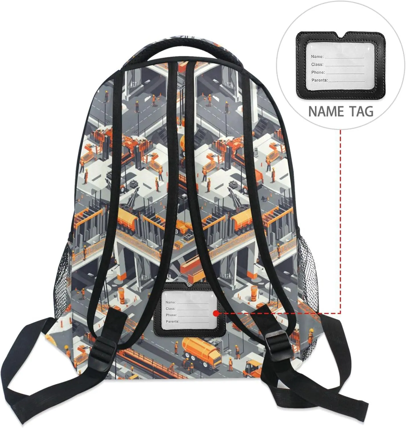 Day Backpack for Teacher Nurse Fashion Business Work Bag with Chest Strap Gift Men & Women Construction Scene Concrete Mixer Truck