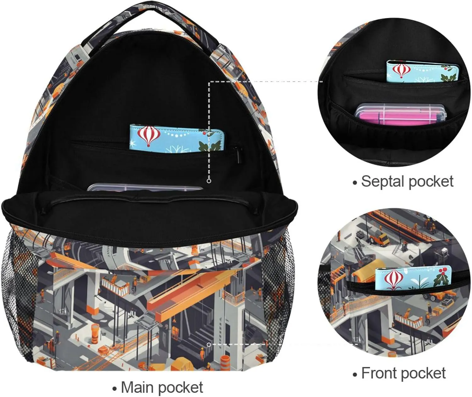 Day Backpack for Teacher Nurse Fashion Business Work Bag with Chest Strap Gift Men & Women Construction Scene Concrete Mixer Truck