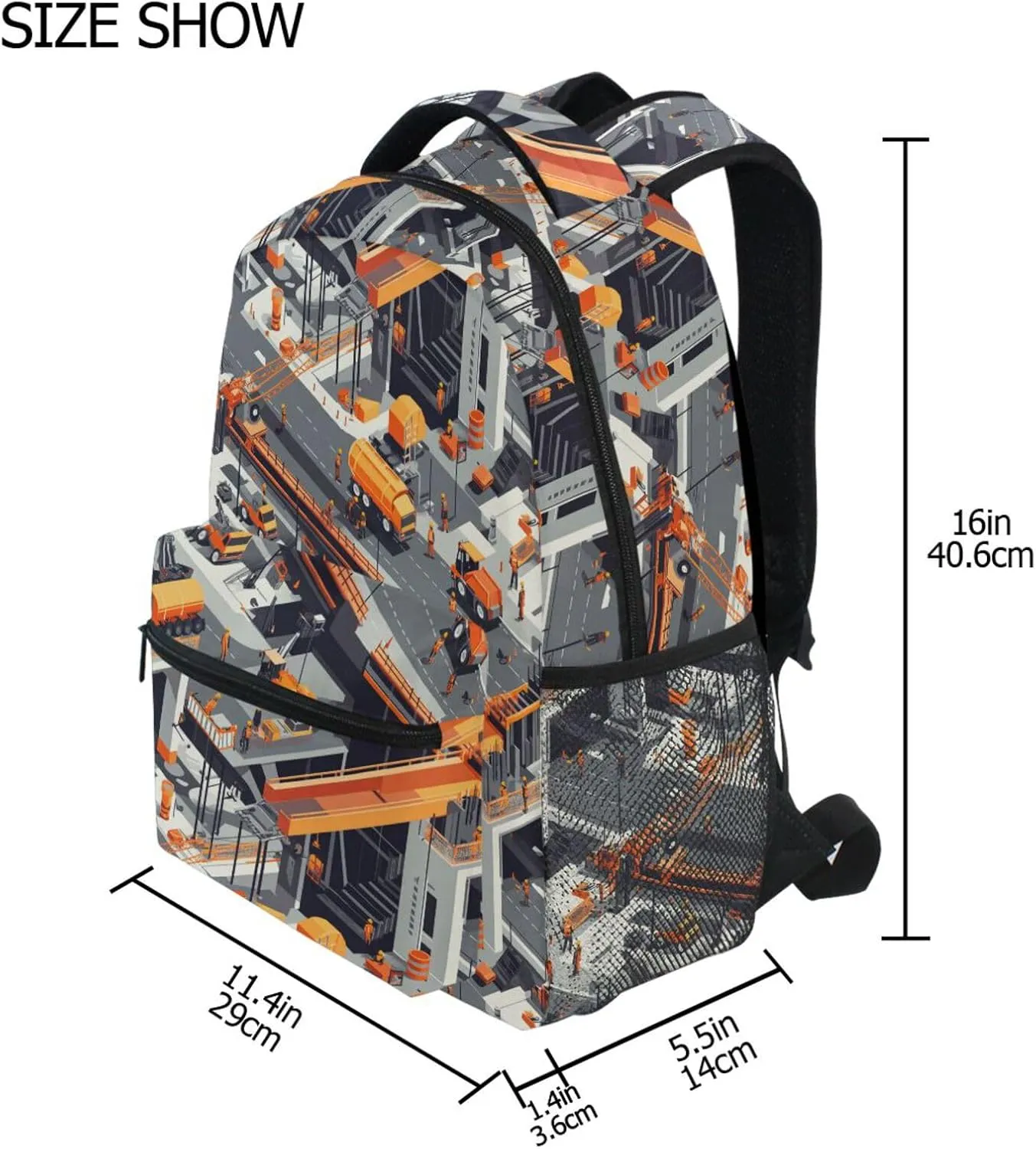 Day Backpack for Teacher Nurse Fashion Business Work Bag with Chest Strap Gift Men & Women Construction Scene Concrete Mixer Truck