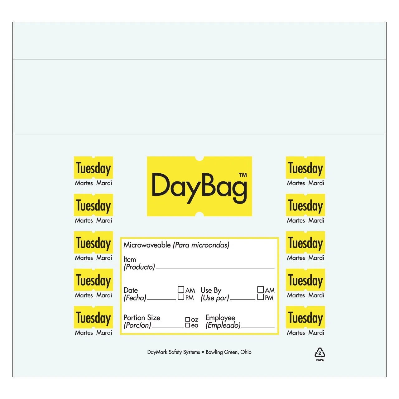 DayMark Safety Systems IT110917 Day of The Week Trilingual Portion Bag, Tuesday, 10" x 8.5", Yellow (Pack of 2000)