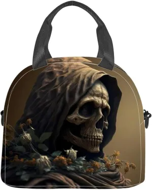 Death the grim reaper hooded skull Insulated Adult Lunch Bag with Shoulder Strap for Women Lightweight Reusable Portable Freezable Lunch Tote Bag for Work Picnic