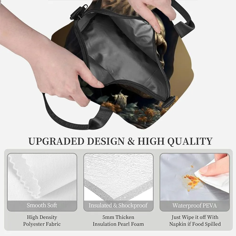 Death the grim reaper hooded skull Insulated Adult Lunch Bag with Shoulder Strap for Women Lightweight Reusable Portable Freezable Lunch Tote Bag for Work Picnic