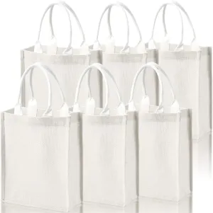 DEAYOU 6 Pack Jute Tote Bag with Handle, Jute Beach Tote Laminated Interior, Reusable Lined Grocery Shopping Bag for Bridesmaid, DIY, Wedding,9.8''x11.8''x3.9'', White