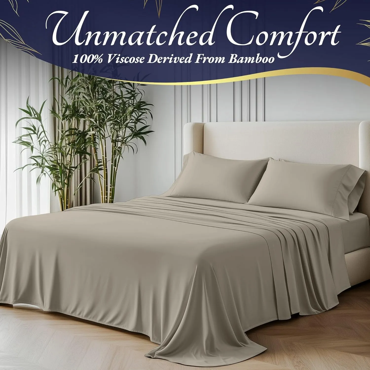 DECOLURE 100% Organic Viscose Derived from Bamboo Sheets King Size 4pcs - Ultra Soft & Luxuriously Cooling, 17" Deep Pocket, Double Stitching, Perfect for Hot Sleepers - King Bed Sheets (Taupe)