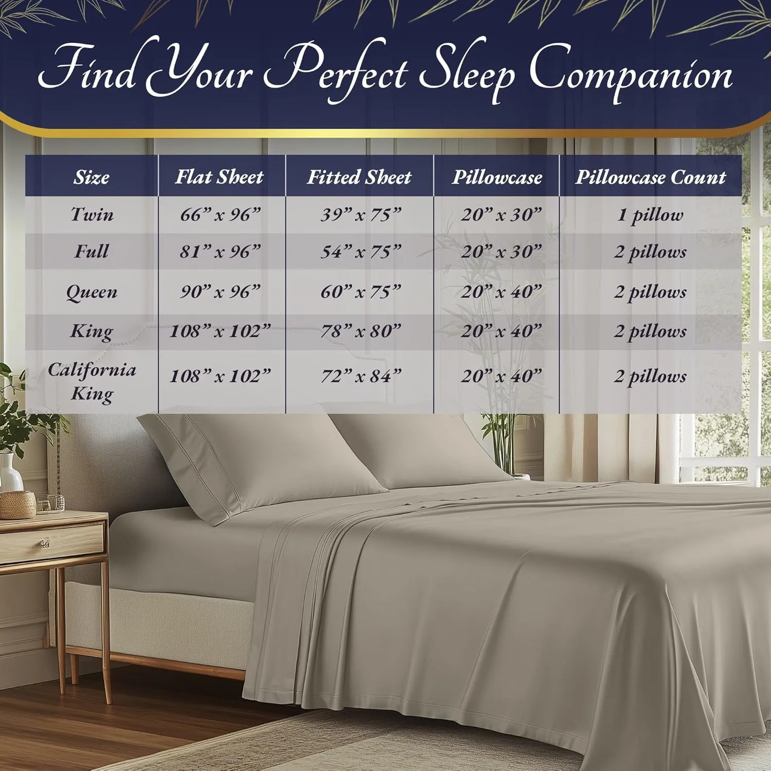 DECOLURE 100% Organic Viscose Derived from Bamboo Sheets King Size 4pcs - Ultra Soft & Luxuriously Cooling, 17" Deep Pocket, Double Stitching, Perfect for Hot Sleepers - King Bed Sheets (Taupe)