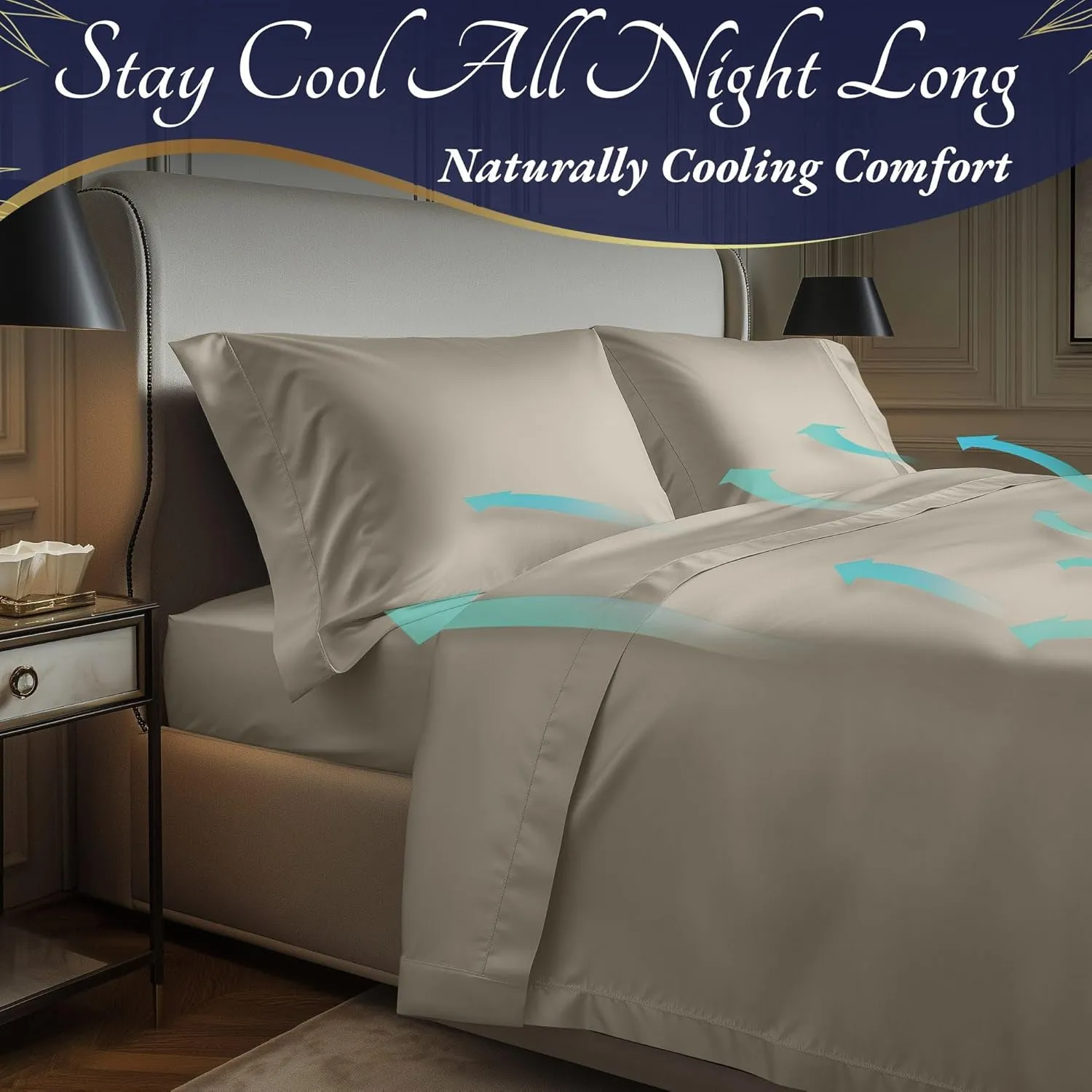 DECOLURE 100% Organic Viscose Derived from Bamboo Sheets King Size 4pcs - Ultra Soft & Luxuriously Cooling, 17" Deep Pocket, Double Stitching, Perfect for Hot Sleepers - King Bed Sheets (Taupe)