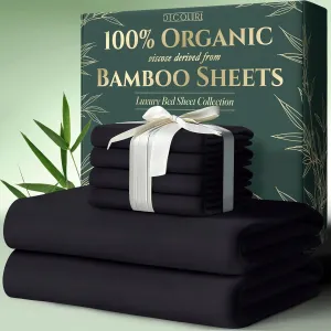 DECOLURE 100% Organic Viscose Derived from Bamboo Sheets King Size 6pcs - Ultra Soft & Luxuriously Cooling, 17" Deep Pocket, Double Stitching, Perfect for Hot Sleepers - King Bed Sheets (Charcoal)
