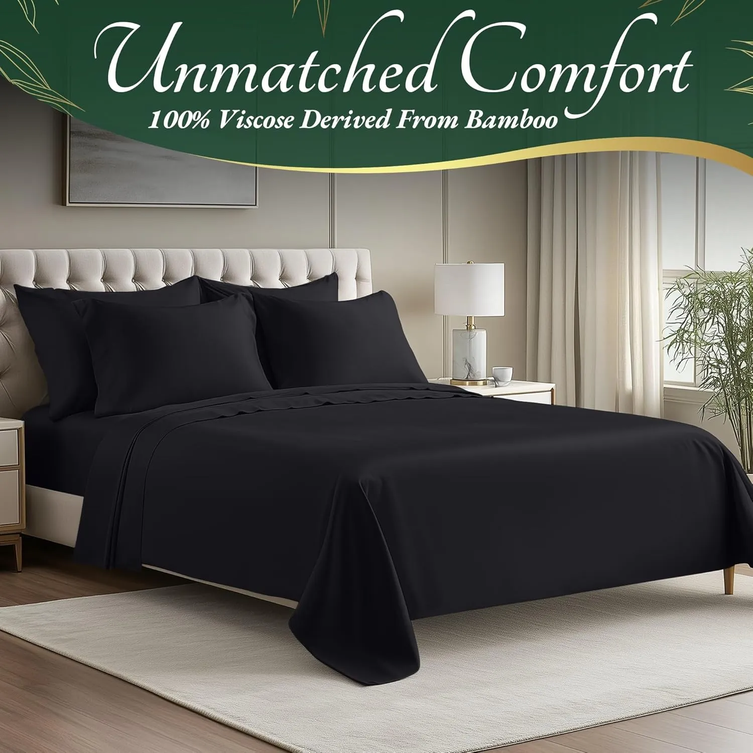 DECOLURE 100% Organic Viscose Derived from Bamboo Sheets King Size 6pcs - Ultra Soft & Luxuriously Cooling, 17" Deep Pocket, Double Stitching, Perfect for Hot Sleepers - King Bed Sheets (Charcoal)