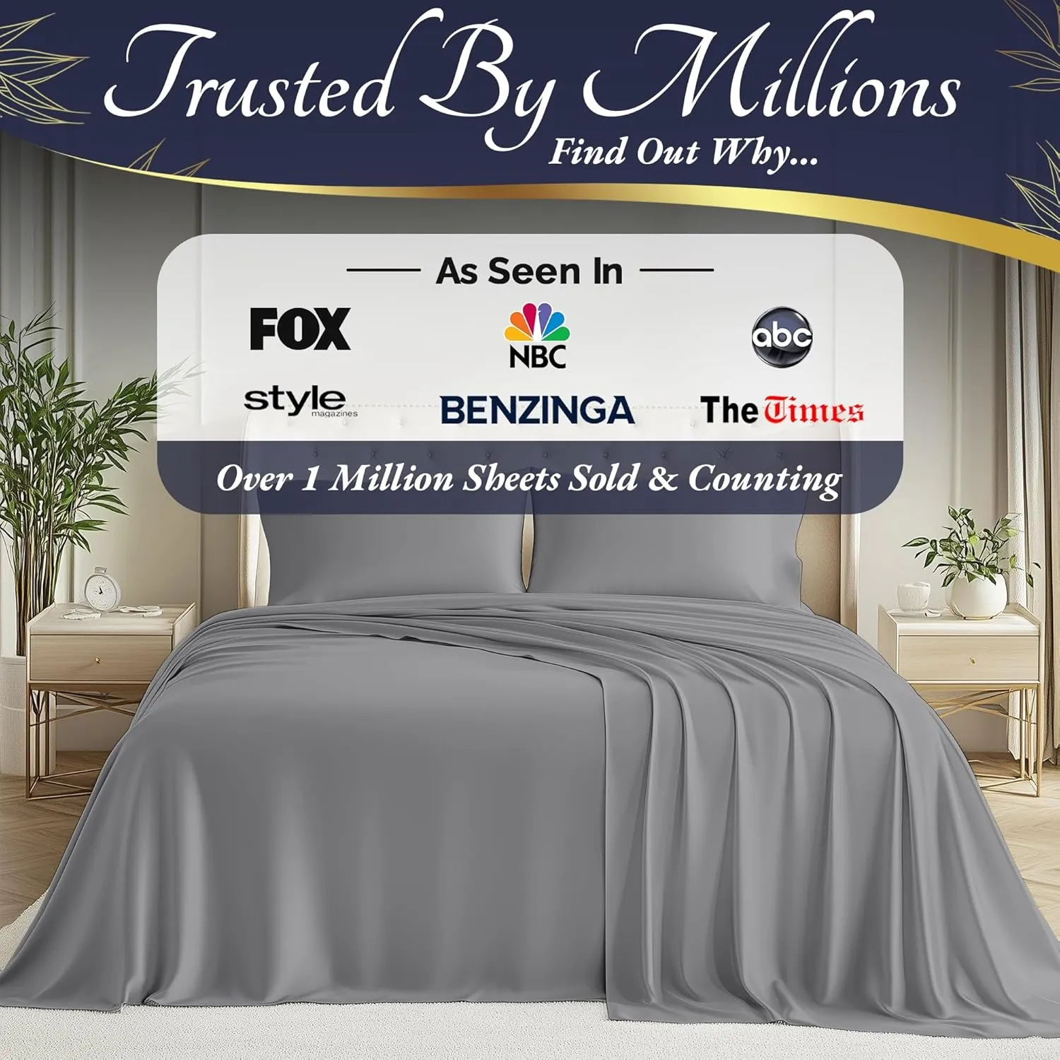 DECOLURE 100% Organic Viscose Derived from Bamboo Sheets Queen Size 4pcs - Ultra Soft & Luxuriously Cooling, 17" Deep Pocket, Double Stitching, Perfect for Hot Sleepers - Queen Bed Sheets (Midgrey)