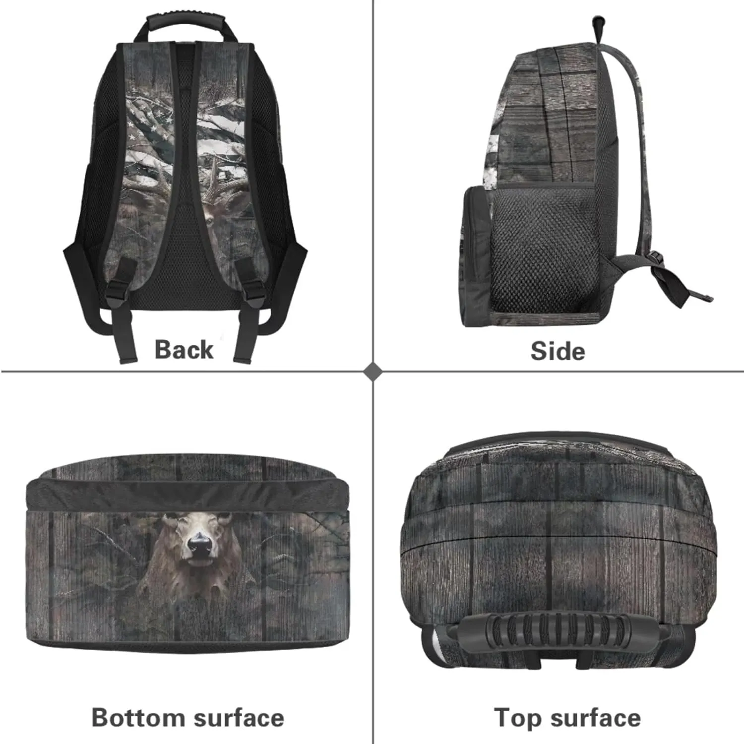 Deer Backpack for Kids Hunting Camo Boys Girls School Bag American Flag Bookbag and Lunch Box Set Pencil Case Water Bottle Holder 4 PCS Elementary School Accessories