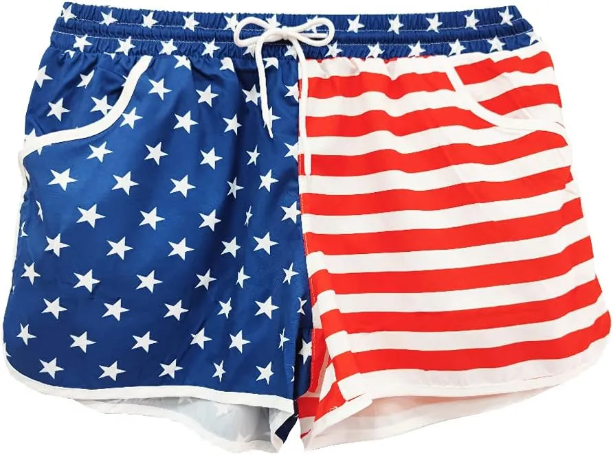 Deerose Women 4th of July Board Shorts Hawaiian Tropical Print Beach Swim Shorts with Pockets