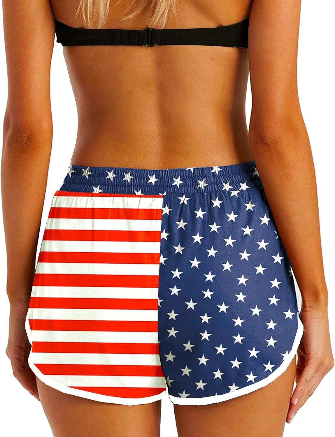 Deerose Women 4th of July Board Shorts Hawaiian Tropical Print Beach Swim Shorts with Pockets