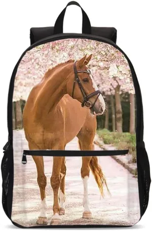 Delerain 3D Horse Floral School Backpack Lightweight Travel Daypack Shoulder Bag 17 Inch Plus Laptop Bag Book bag for 1-6th Grade Boys Girls Back to School