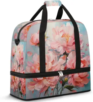 Delicate Flora Printing Magritte Travel Duffle Bag, Collapsible Travel Bag Sports Gym Bag With Shoes Compartment Weekender Bag Overnight Bag For Women Men