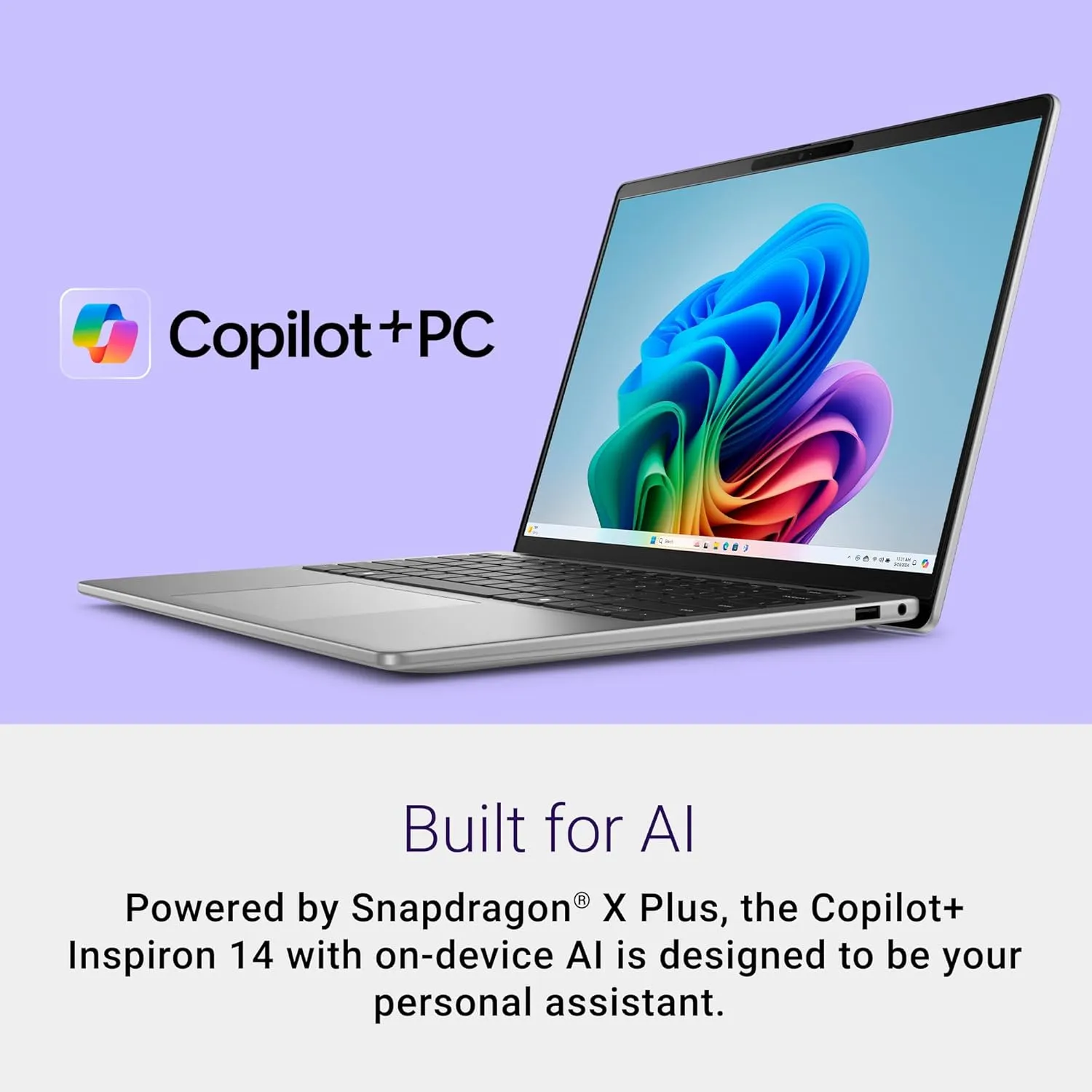 Dell Copilot   Inspiron 14 PC 5441 Laptop - 14-inch FHD  (1920x1200) Display, Snapdragon X Plus - X1P-64-100, 16GB LPDDR5X RAM, 1TB SSD, Qualcomm Adreno, Windows 11 Home, Onsite Service - Titan Gray